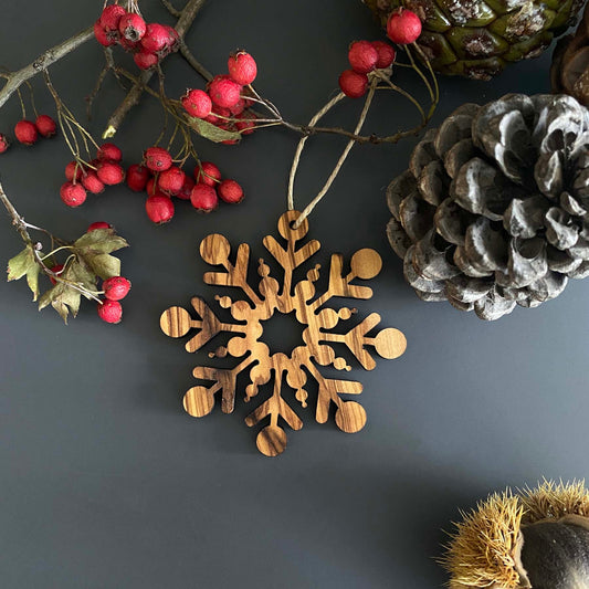 Olive Wood Christmas Ornaments, Wooden Snowflake Ornaments