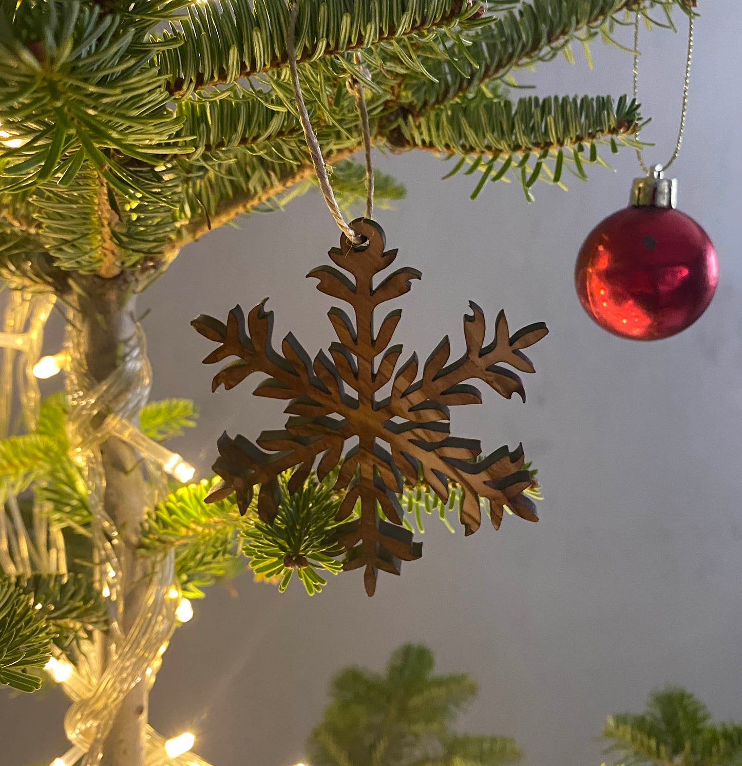 Olive Wood Snowflake Christmas Ornaments, Wooden Christmas Ornaments