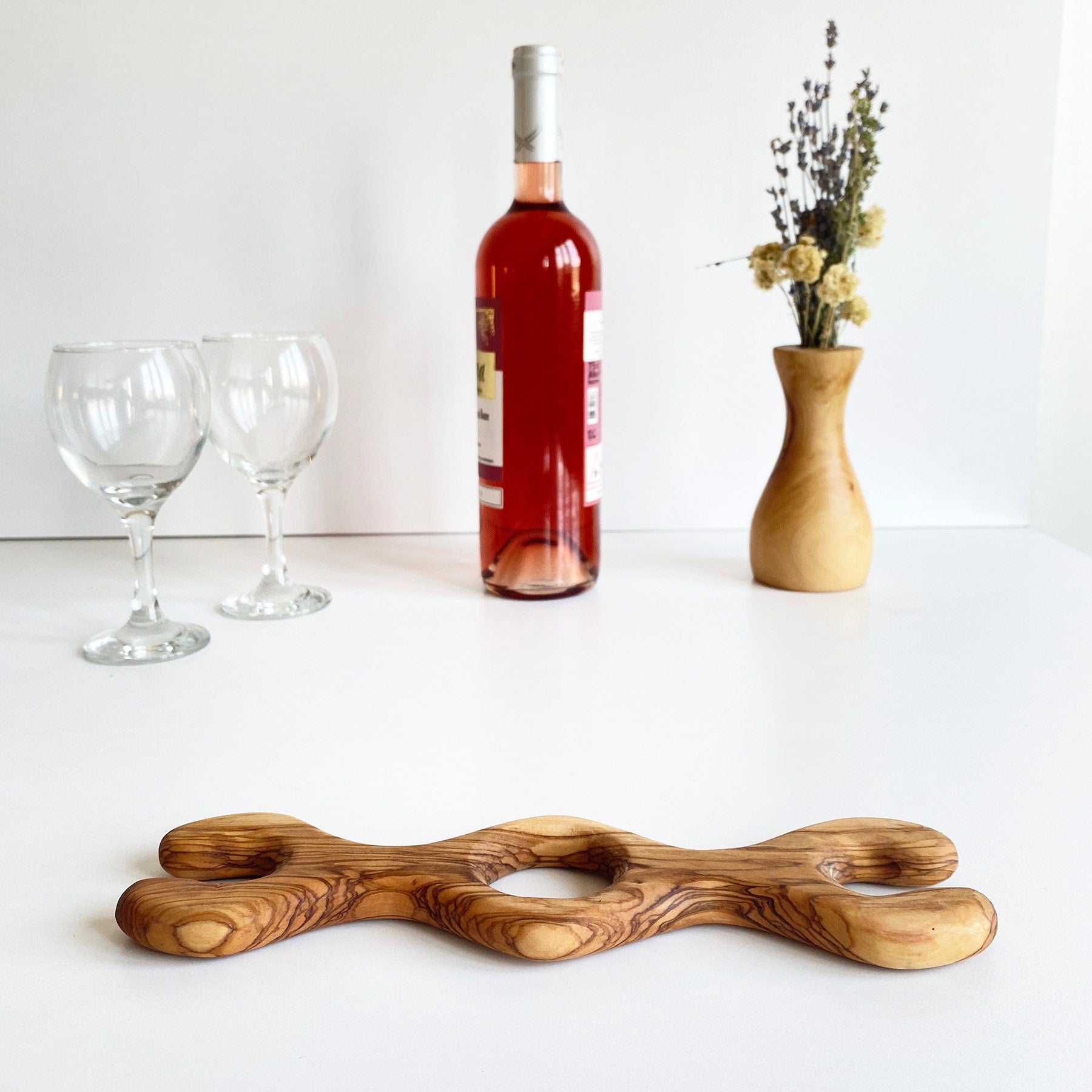 Olive Wood Wine Glass Holder, Olive Wood Goblet Holder