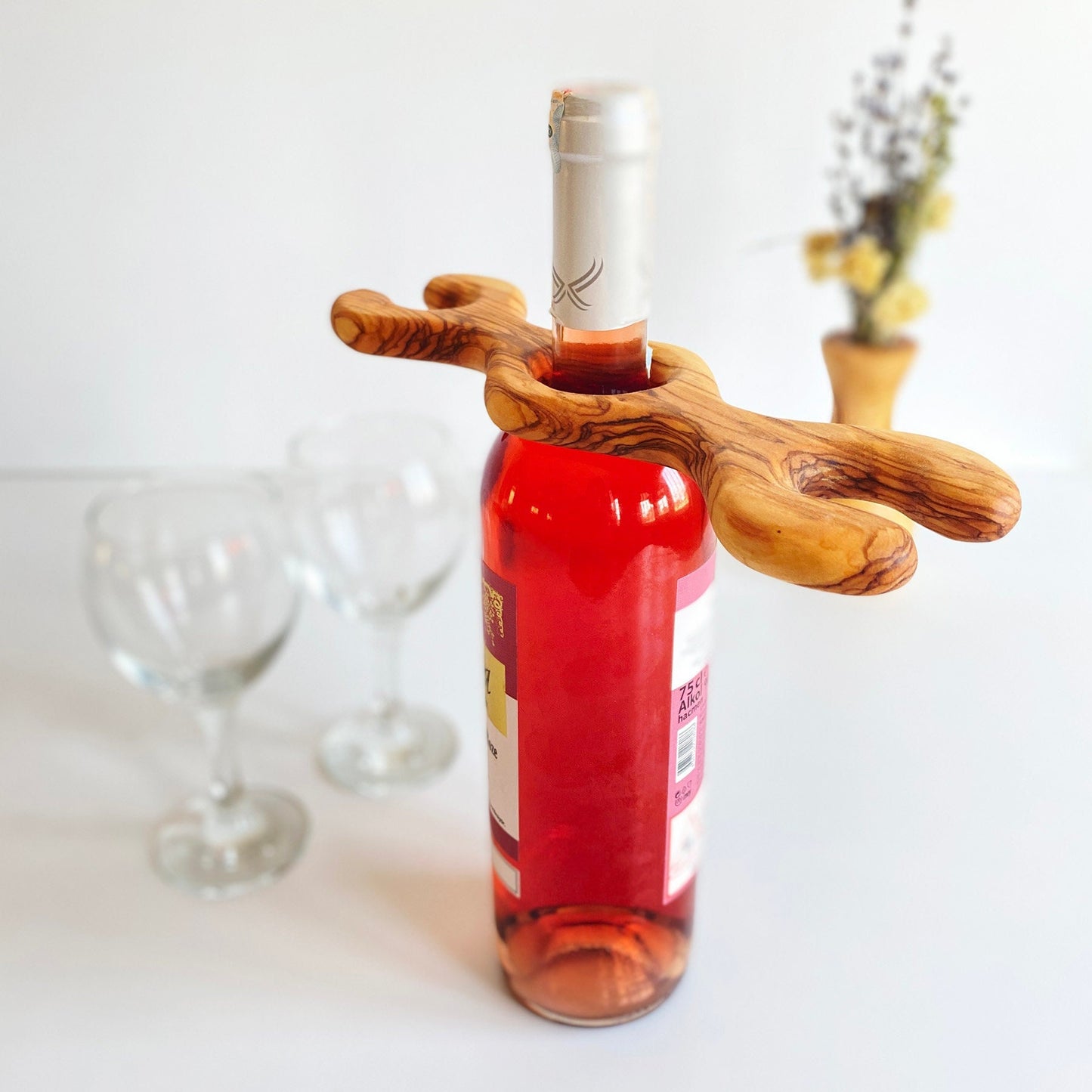 Olive Wood Wine Glass Holder, Olive Wood Goblet Holder