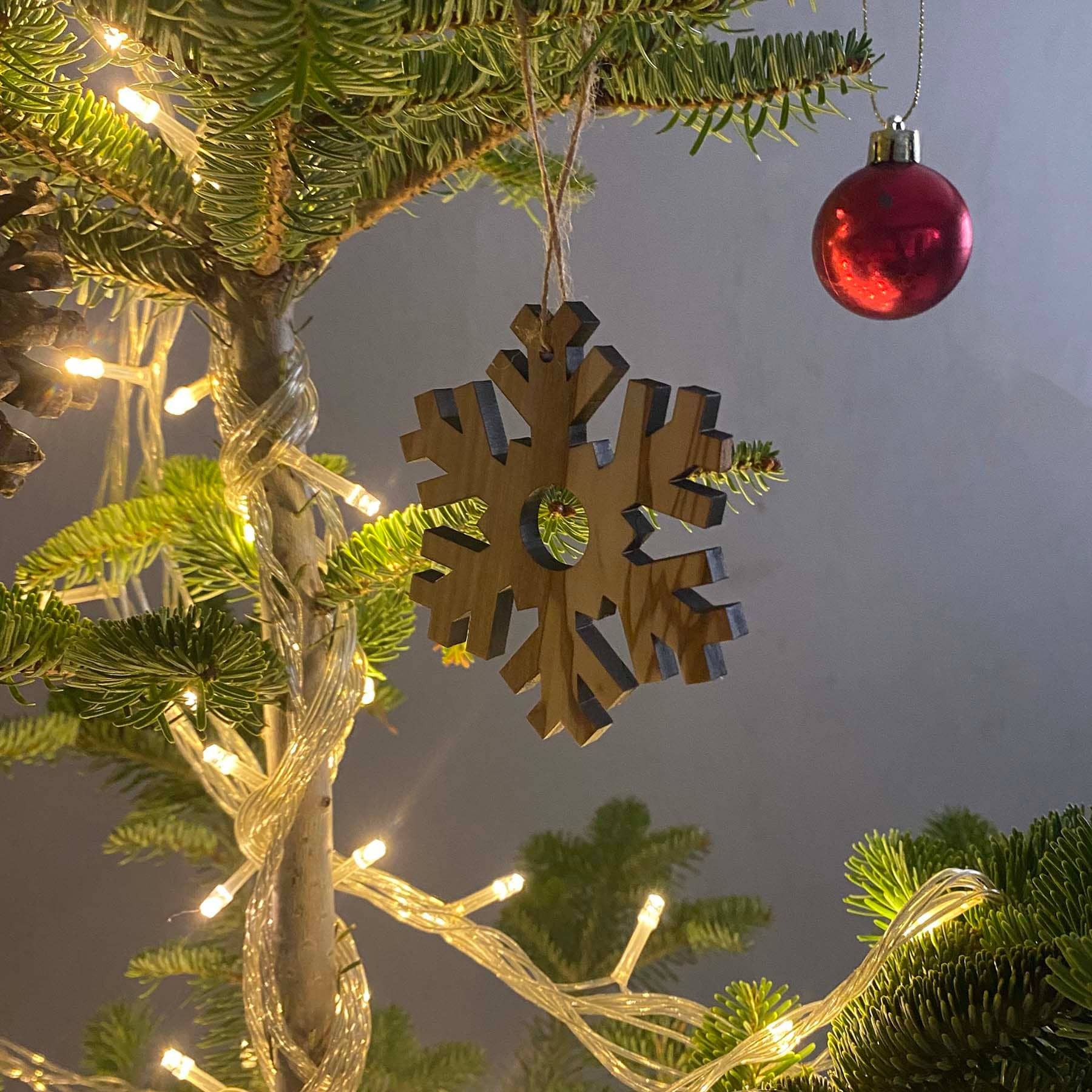 Olive Wood Snowflake Christmas Ornaments, Wooden Unique Ornaments