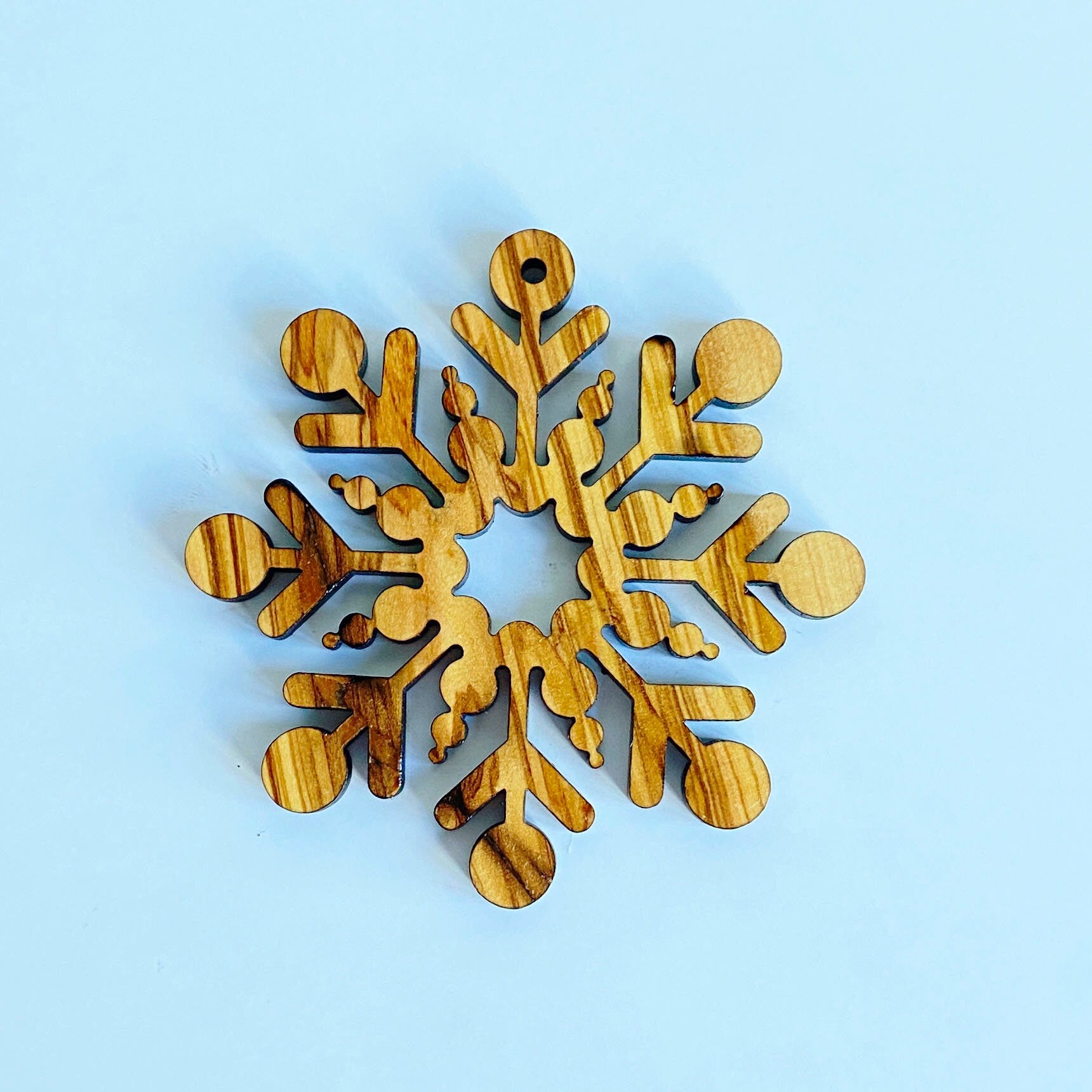 Olive Wood Christmas Ornaments, Wooden Snowflake Ornaments