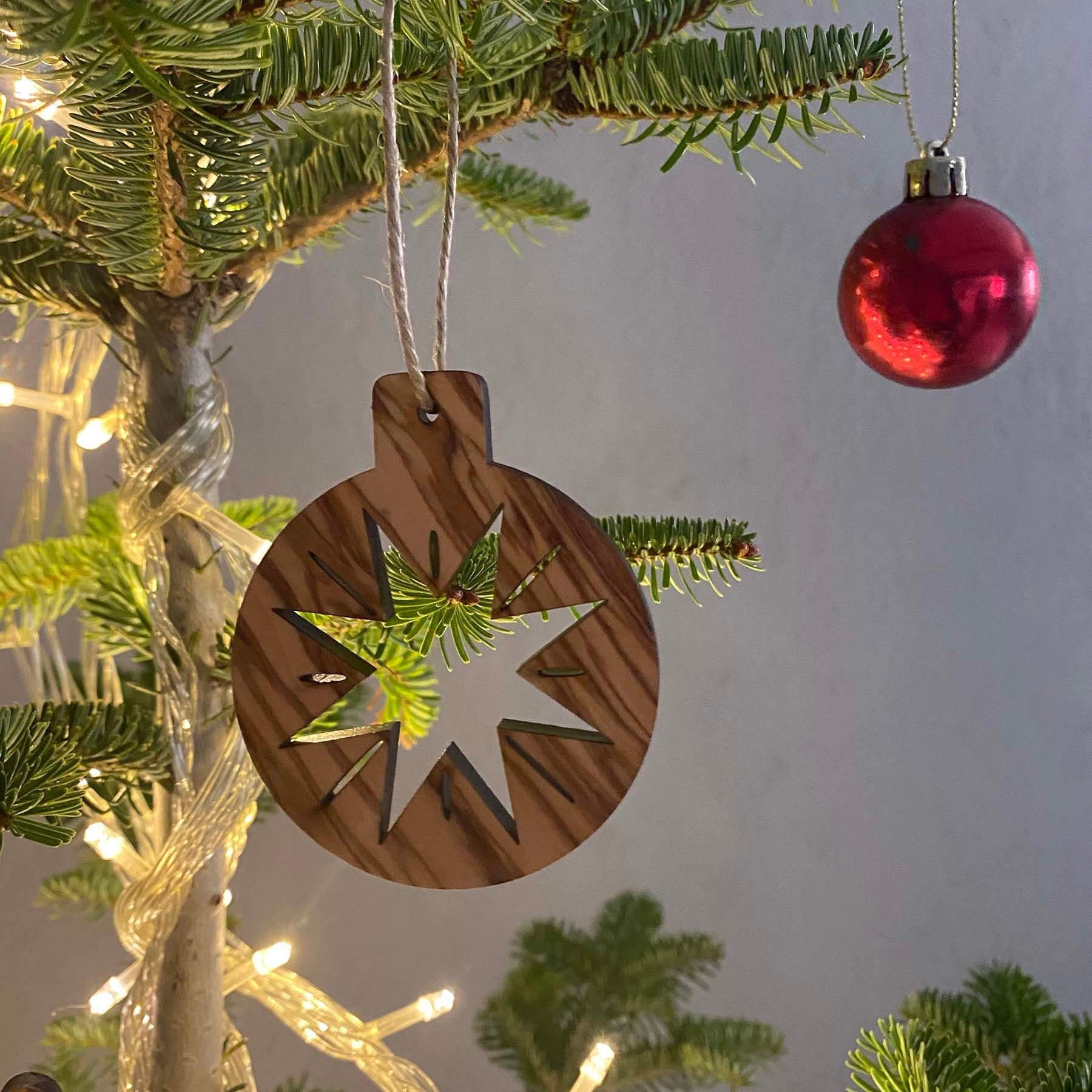 Olive Wood Unique Design Christmas Ornaments, Olive Wood Christmas Ornaments Unique Shapes Engraved