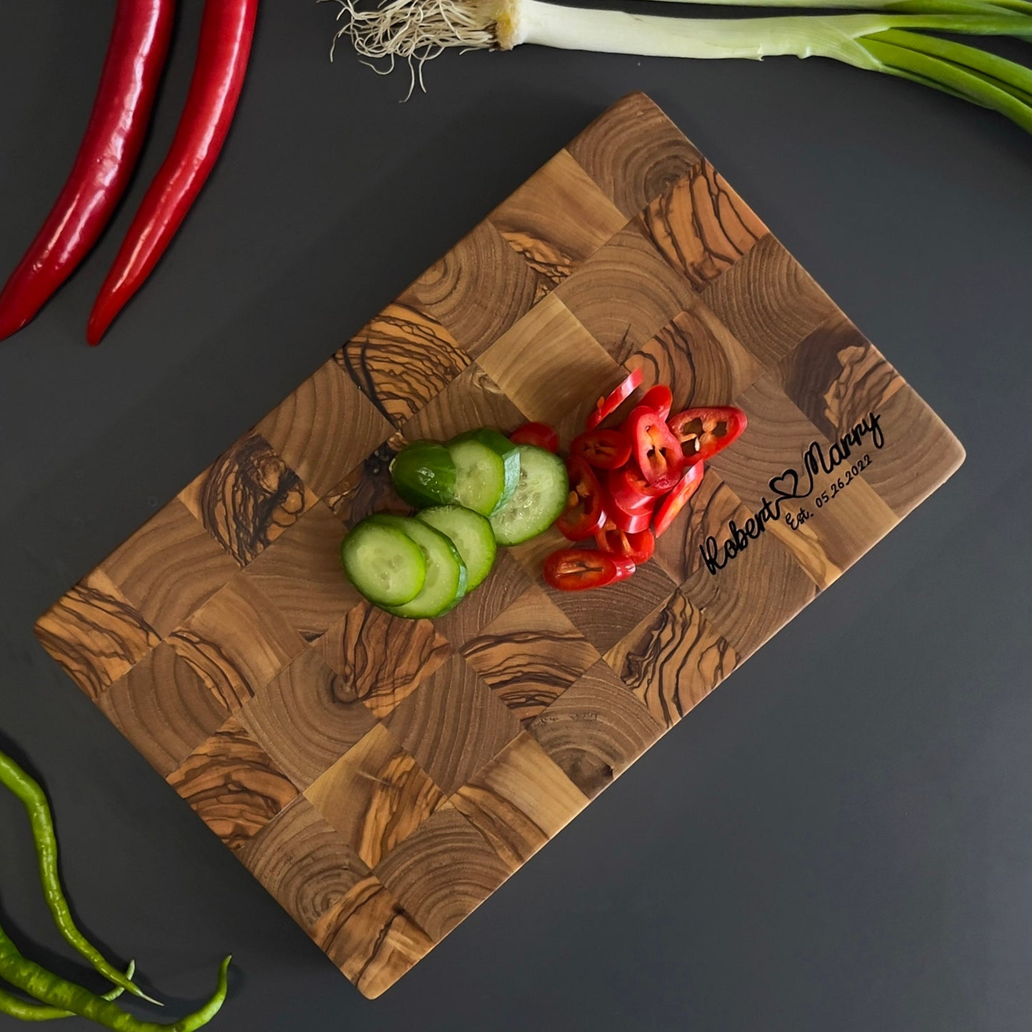 Handmade Olive Wood Cutting Board and Chef's Knife Set, Personalized Olive Wood Kitchen Set