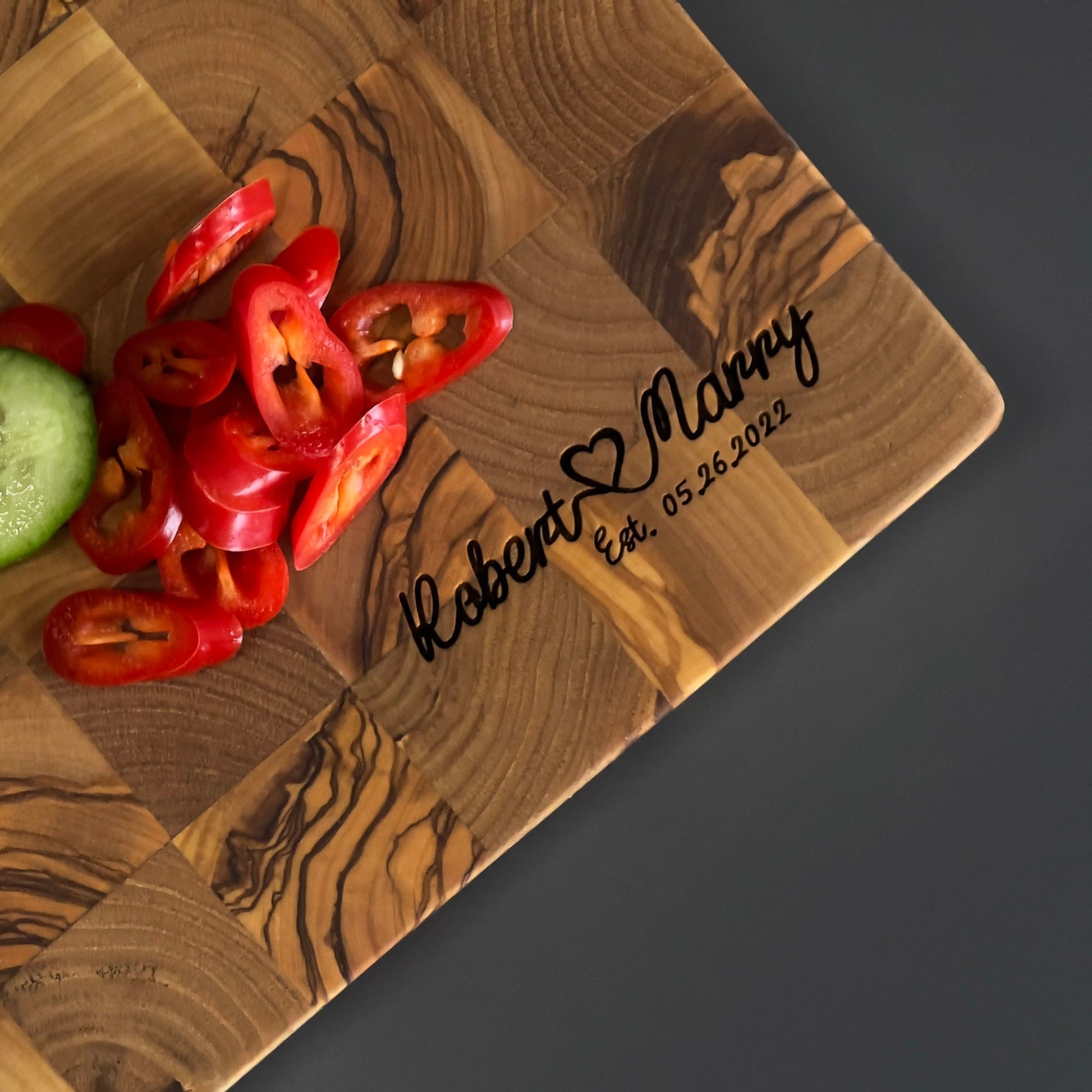 Handmade Olive Wood Cutting Board and Chef's Knife Set, Personalized Olive Wood Kitchen Set