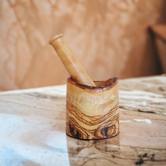 Olive Wood Mortar and Pestle Set, Carved Wooden Mortar and Pestle, Rustic Mortar and Pestle, Organic Wooden Mortar, Authentic Mortar