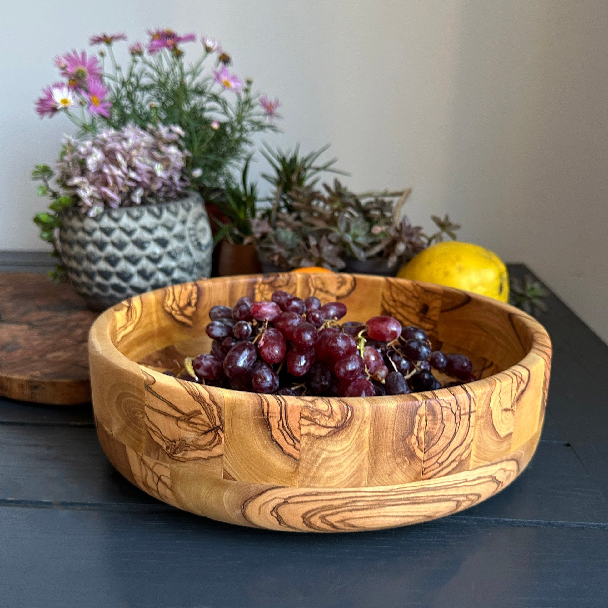 Handmade Olive Wood Salad Bowl - 11 Inches with servers, Unique Gift, Handcrafted Olive Wood Bowl, Large Olive Wood Serving Bowl