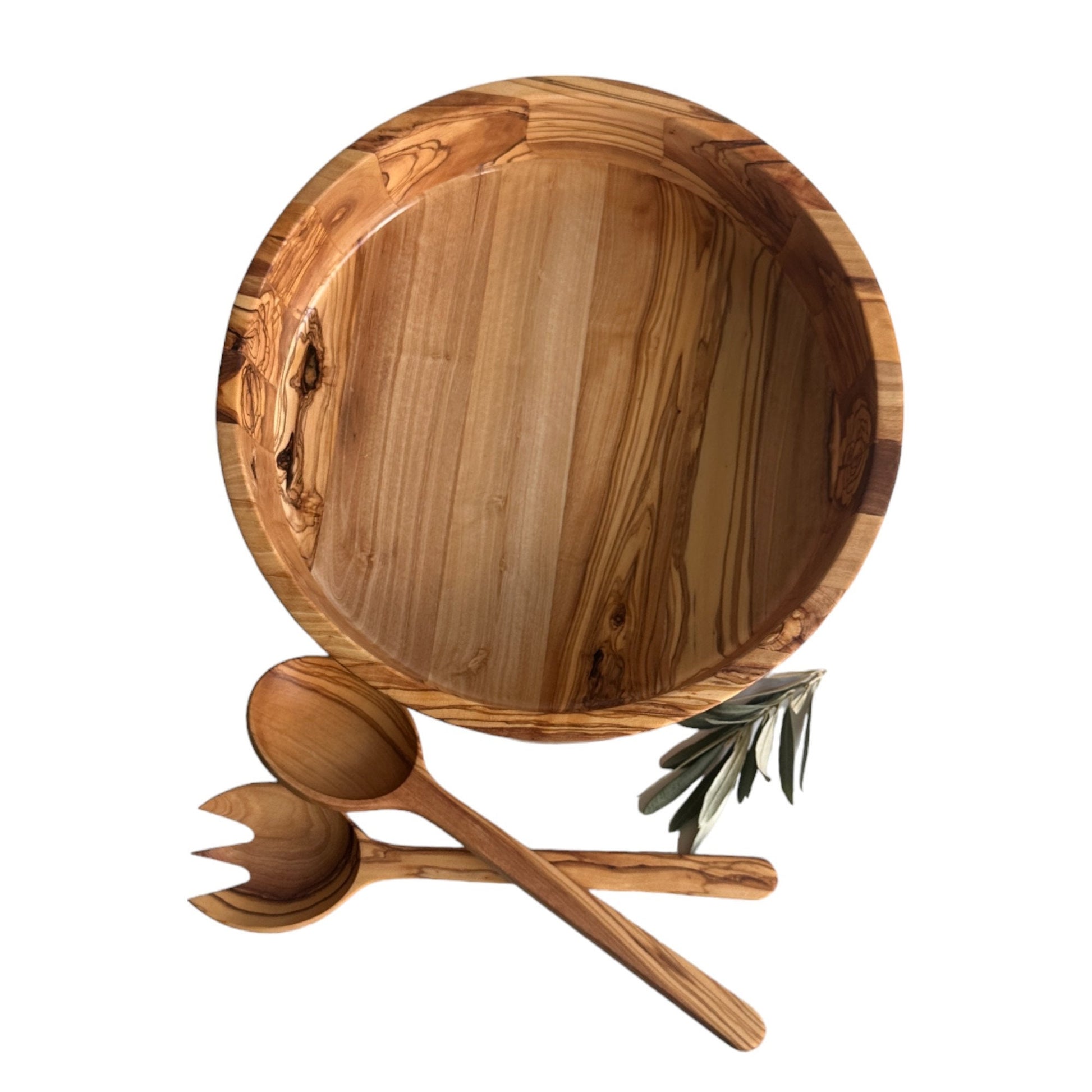 Handmade Olive Wood Salad Bowl - 11 Inches with servers, Unique Gift, Handcrafted Olive Wood Bowl, Large Olive Wood Serving Bowl