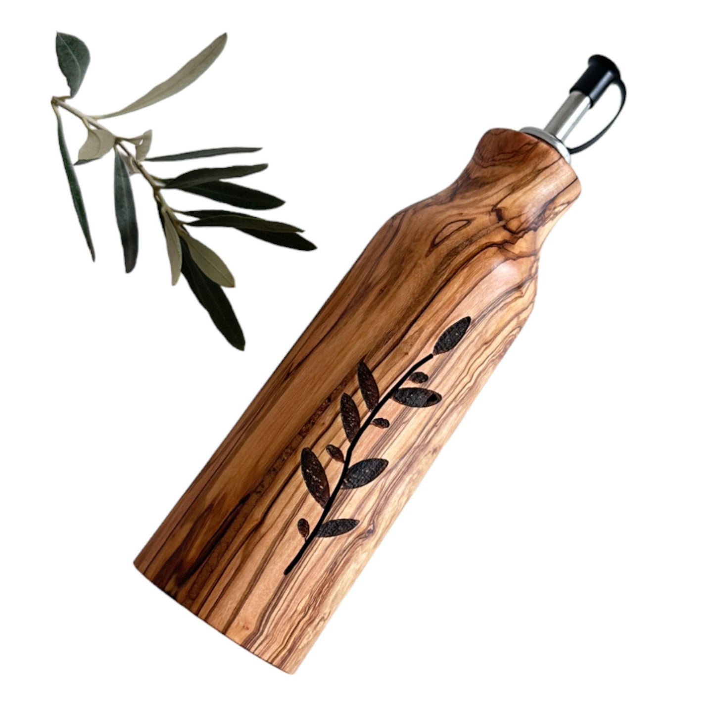 Handcrafted Olive Wood Oil and Vinegar Bottle - Elegant and Functional Kitchen Decor