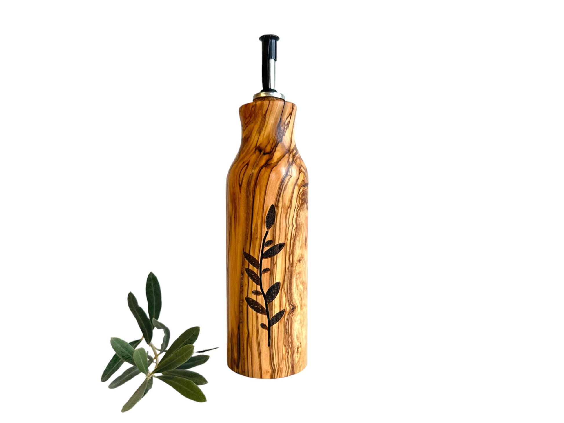 Handcrafted Olive Wood Oil and Vinegar Bottle - Elegant and Functional Kitchen Decor