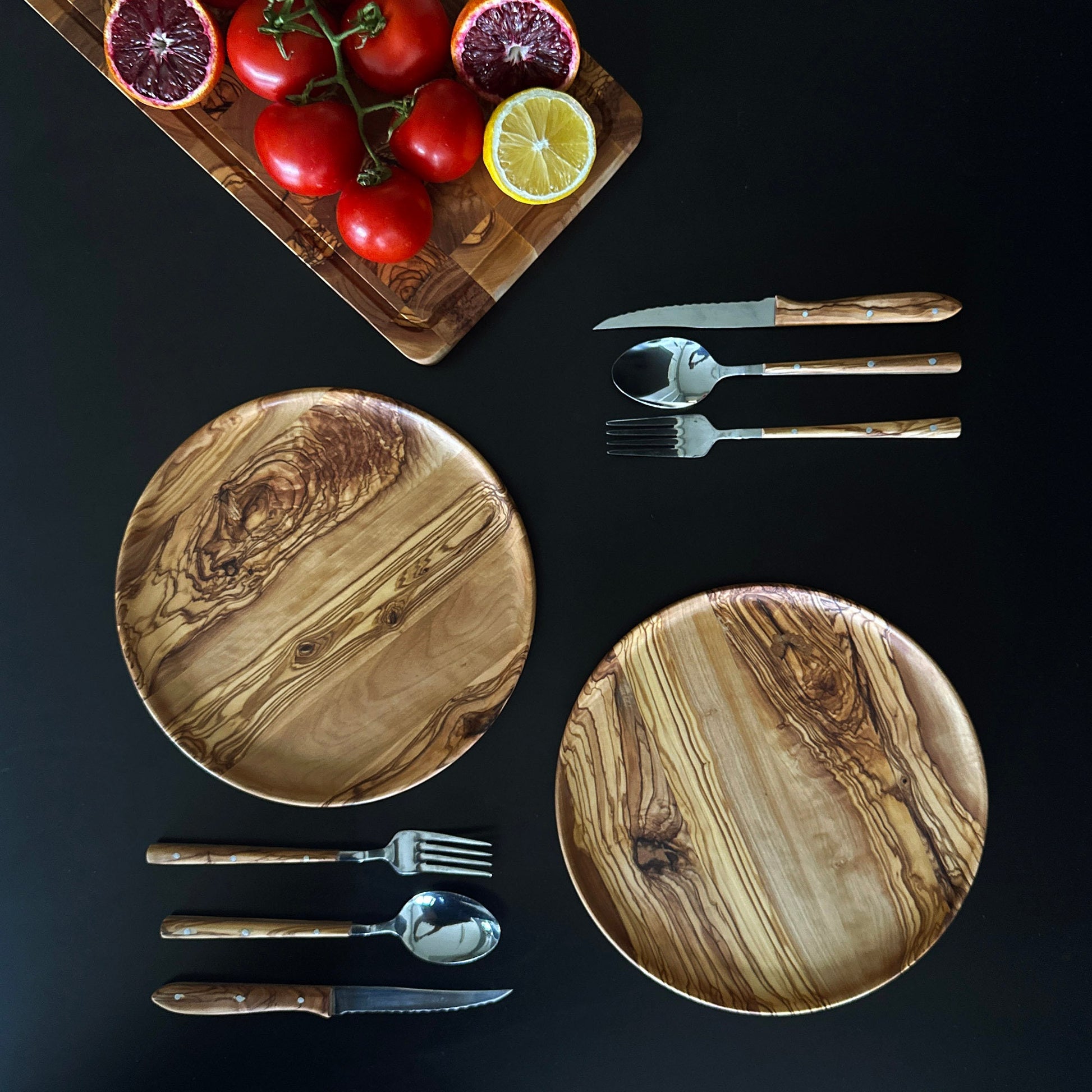 Handmade Olive Wood Dining Set - 2 Persons, Dinnerware Set , Dinner Set, Wood Set of Kitchen dishes for two, Tableware Sets