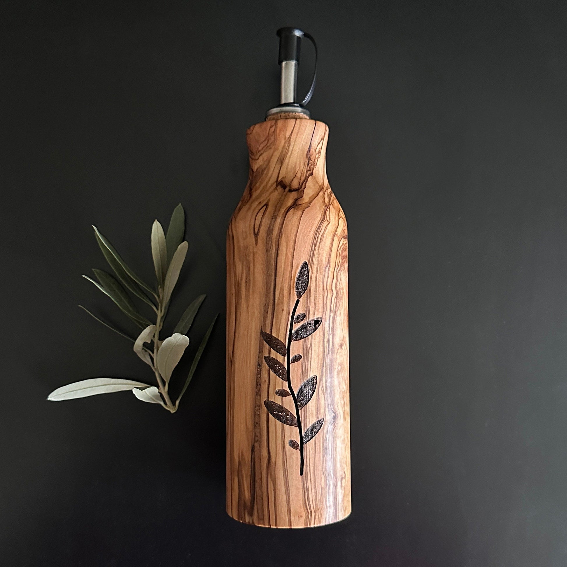 Handcrafted Olive Wood Oil and Vinegar Bottle - Elegant and Functional Kitchen Decor