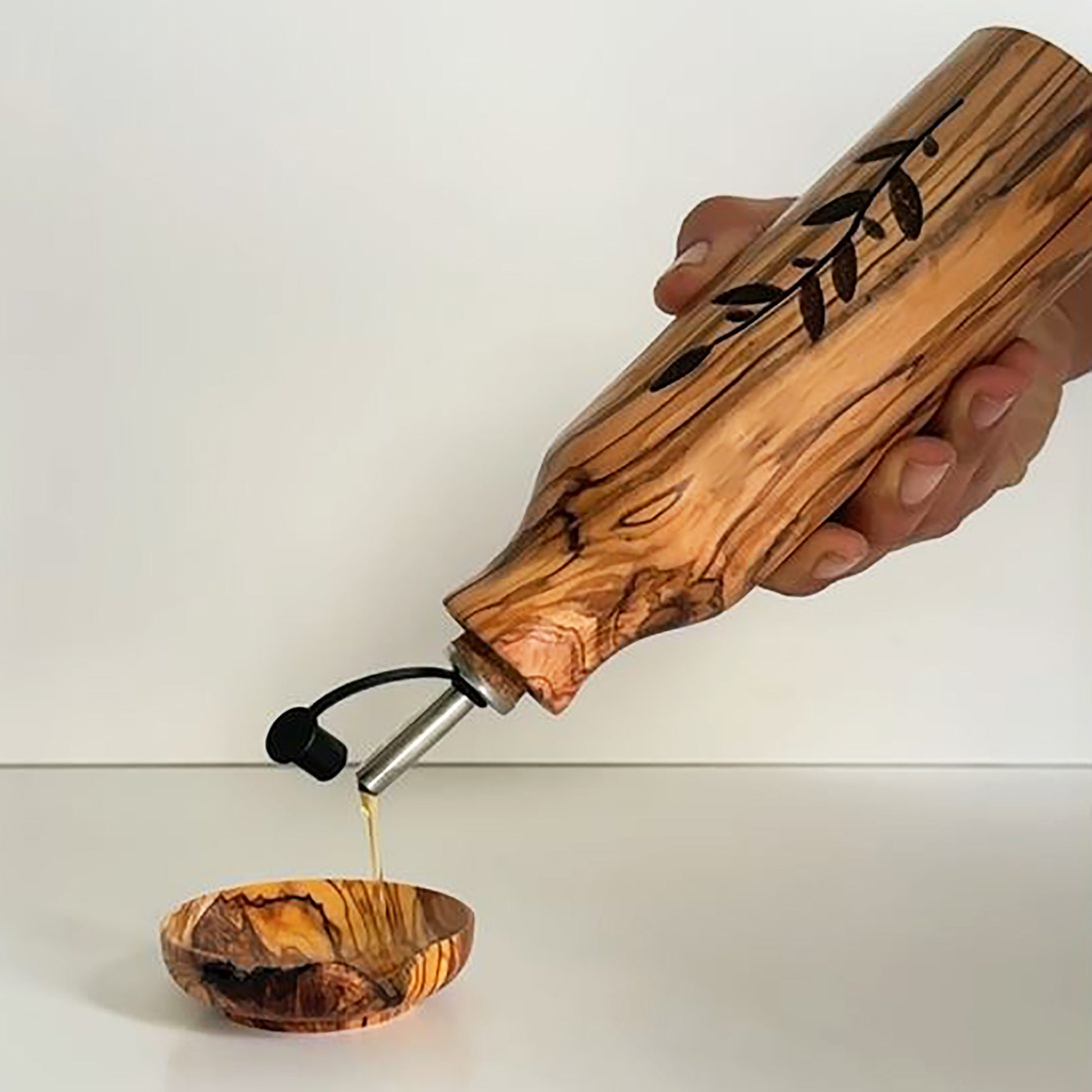 Handcrafted Olive Wood Oil and Vinegar Bottle - Elegant and Functional Kitchen Decor