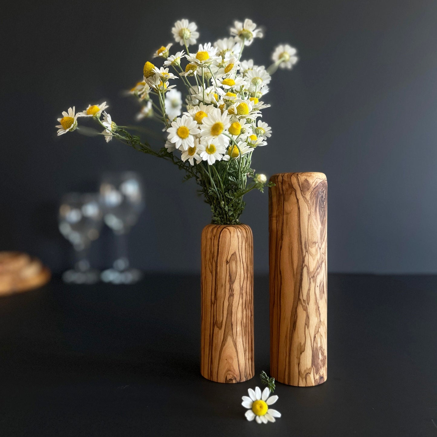 Olive Wood Minimalist Vase Set, Olive Wood Vases