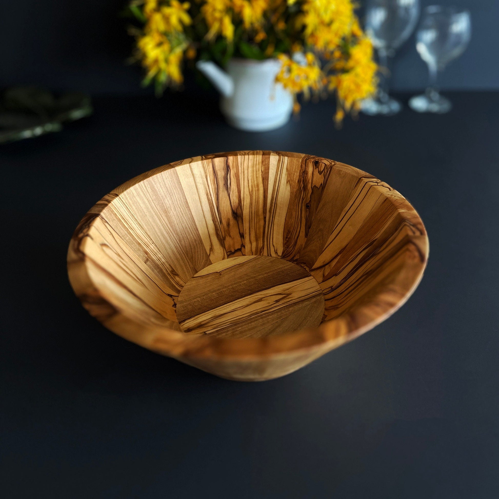 Handmade Large Olive Wood Salad Bowl - 11 Inches Salad Bowl - End Grain Decorative Bowl - Large Olive Wood Serving Bowl - Handmade Gift