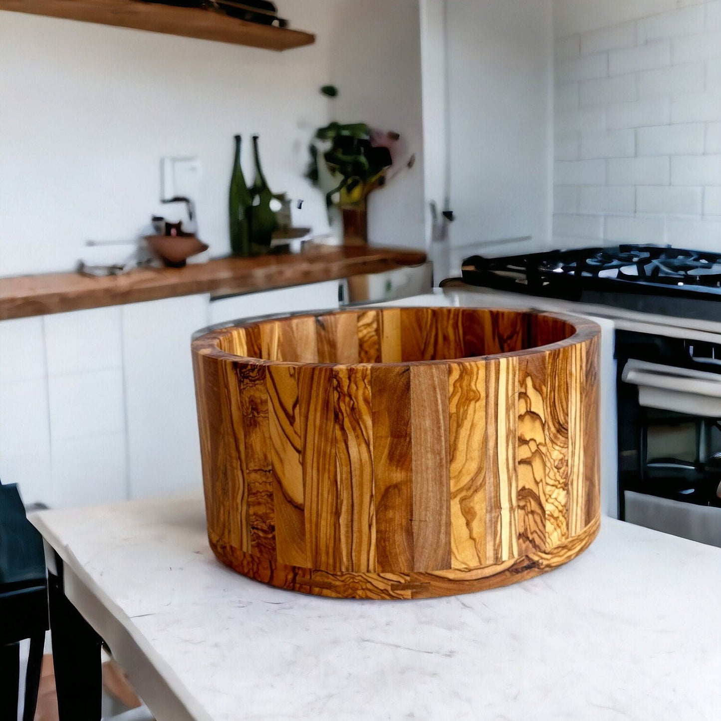 Handmade Olive Wood Salad Bowl - 10.2 Inches with servers, Unique Gift, Handcrafted Olive Wood Bowl, Large Olive Wood Serving Bowl