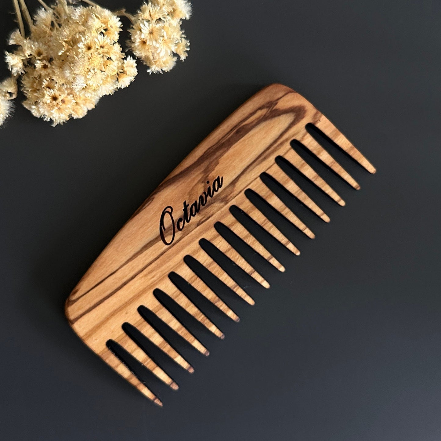 Personalized Olive Wood Wide Tine Comb, Handmade Wooden Beauty Comb, Authentic Hair comb