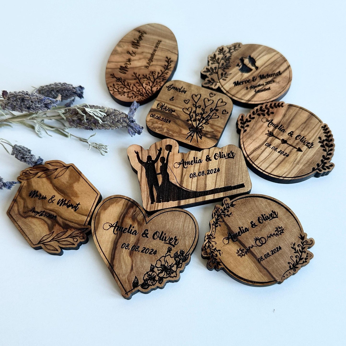 Personalized Olive Wood Wedding Favor I Wedding Party Favors for Guests I Bulk Wedding Favors I Customizable Olive Wood Wedding Magnet