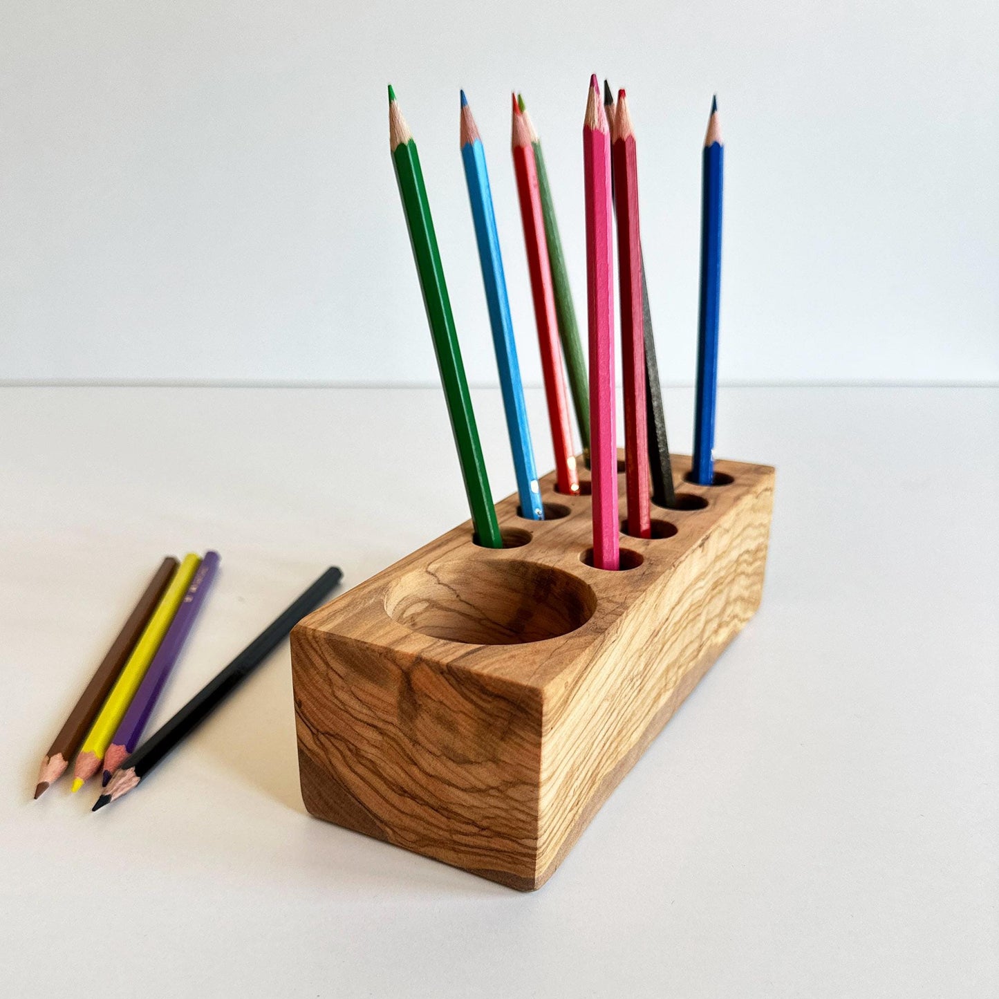 Authentic Olive Wood Pen Holder | Wood Desk Organizer | Handmade Gift