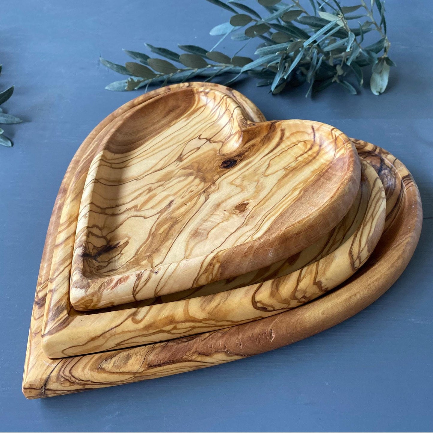 Olive Wood Heart Shape Plates, Wooden Valentine's Day Gift