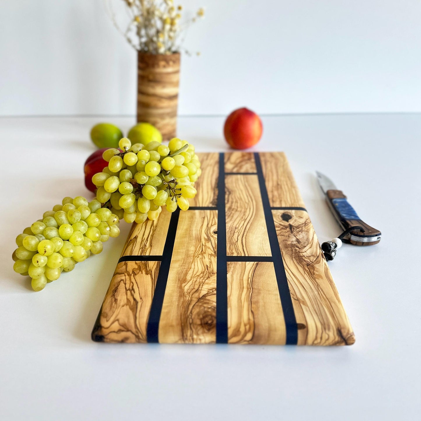 Hand Crafted Olive Wood And Resin | Charcuterie Board With Brick Pattern | New Home Gift | Olive Wood Board With Epoxy