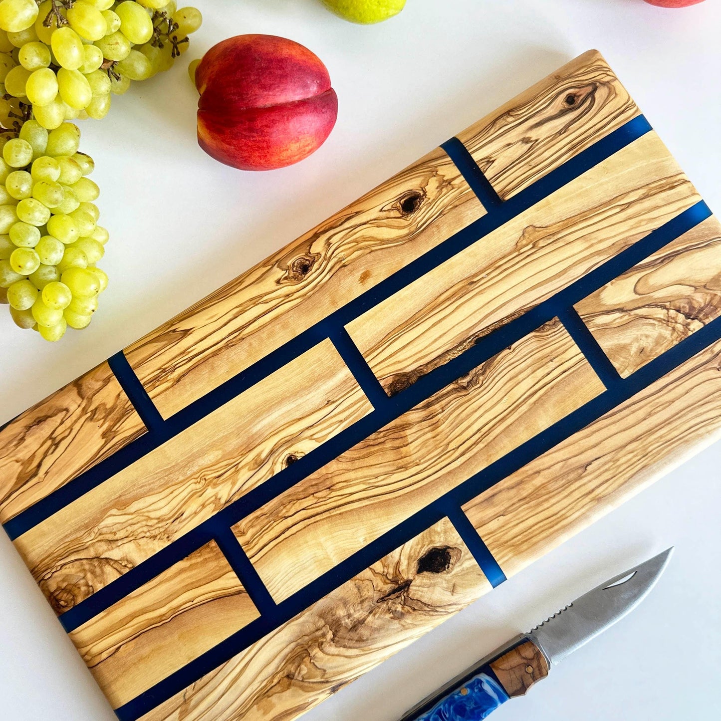 Hand Crafted Olive Wood And Resin | Charcuterie Board With Brick Pattern | New Home Gift | Olive Wood Board With Epoxy