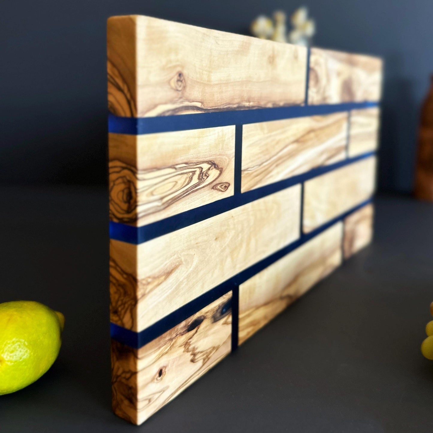 Hand Crafted Olive Wood And Resin | Charcuterie Board With Brick Pattern | New Home Gift | Olive Wood Board With Epoxy