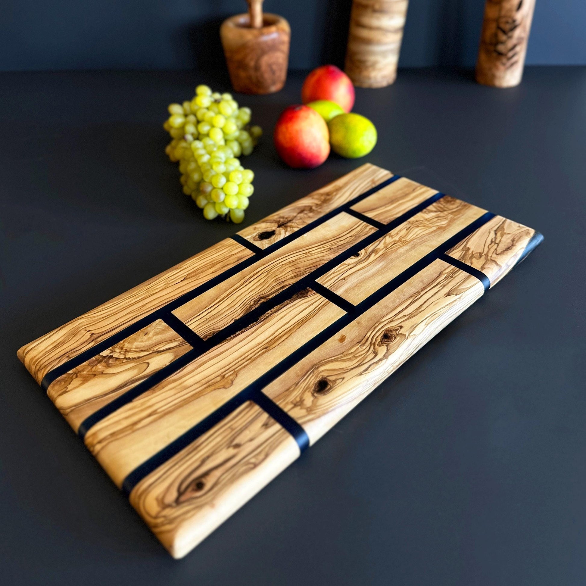 Hand Crafted Olive Wood And Resin | Charcuterie Board With Brick Pattern | New Home Gift | Olive Wood Board With Epoxy