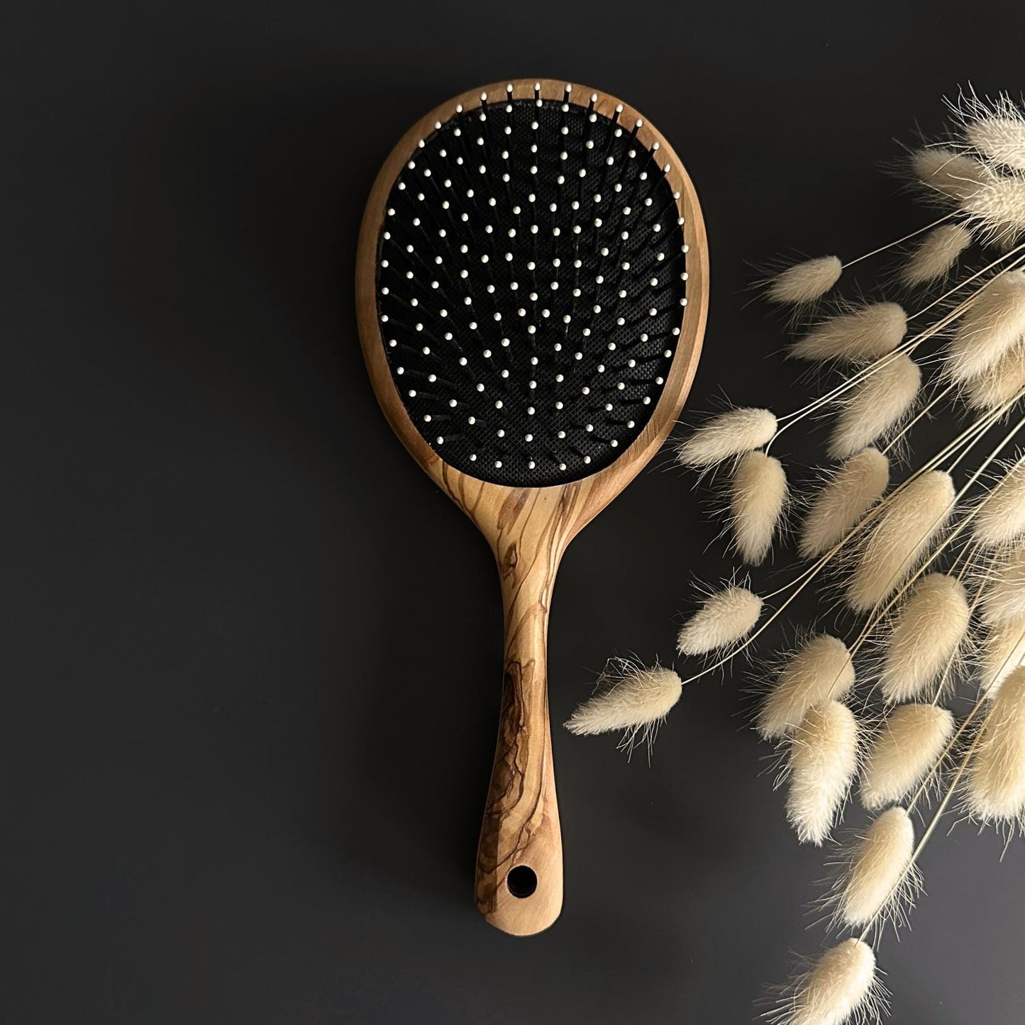 Personalized Olive Wood Hairbrush with Mirror – Rustic Handheld Design - Christmas Gift