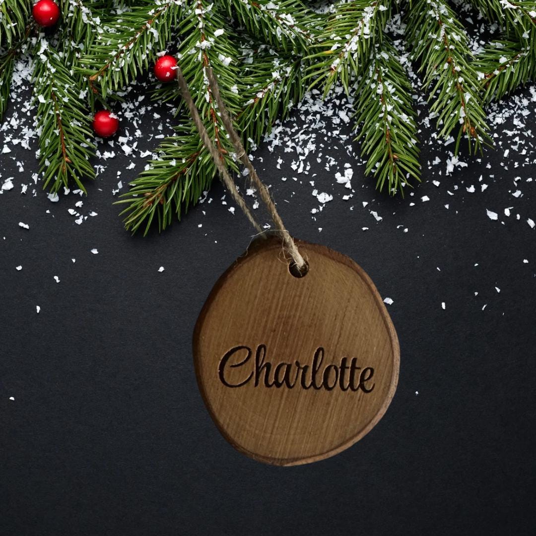 Personalized Olive Wood Christmas Tree Ornament | Family & Pet Names Engraving | Wooden Christmas Ornaments