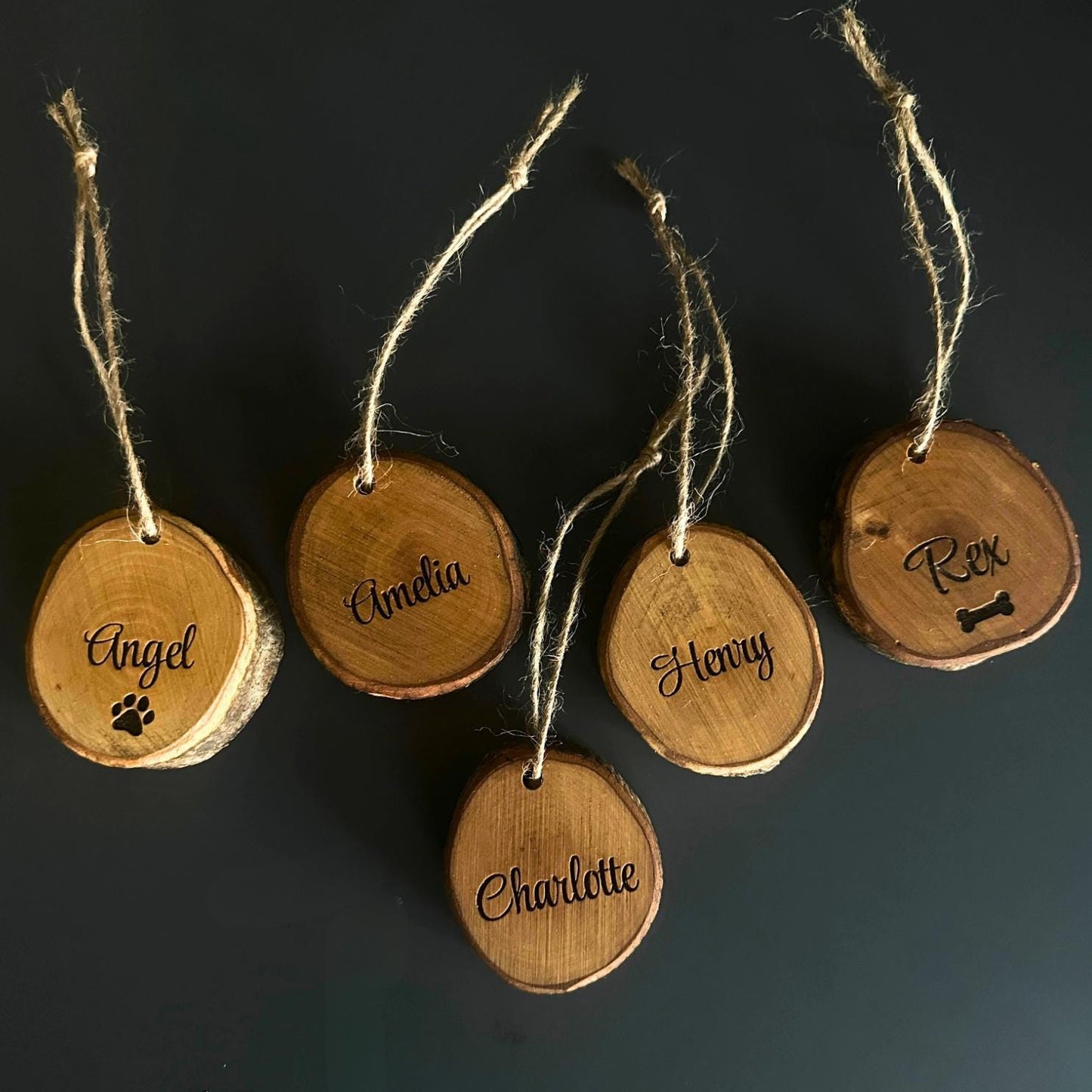 Personalized Olive Wood Christmas Tree Ornament | Family & Pet Names Engraving | Wooden Christmas Ornaments