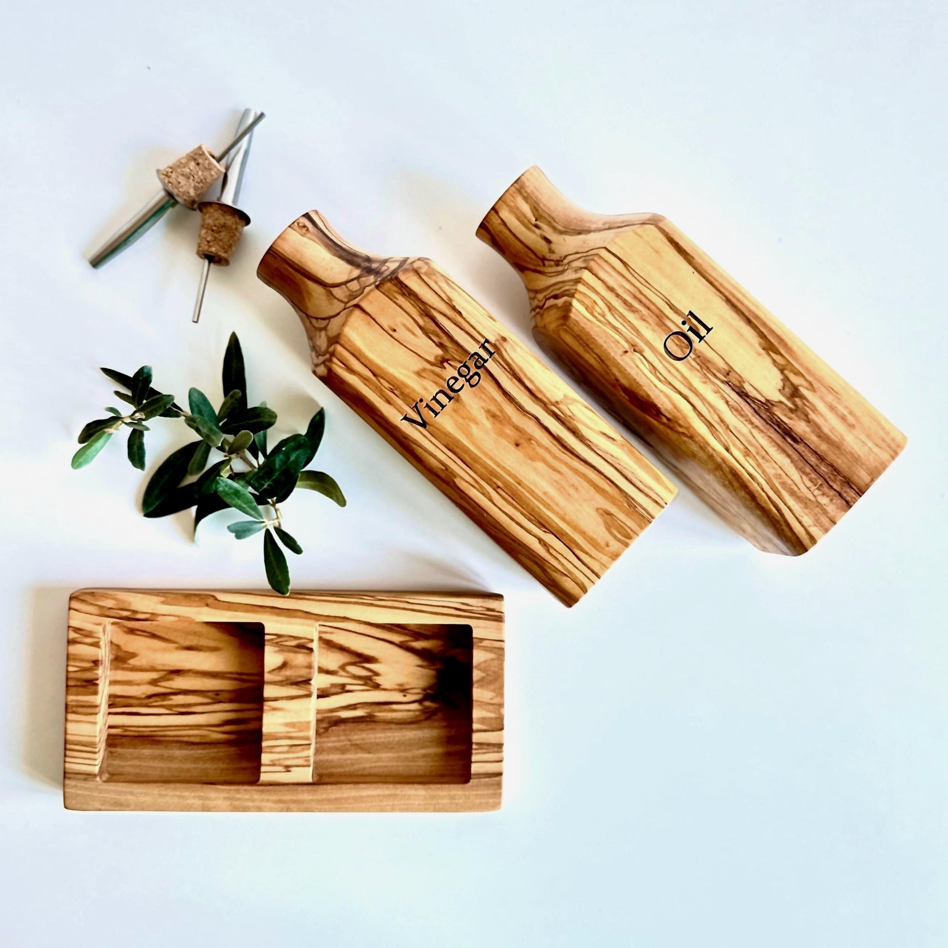 Olive Wood Oil and Vinegar Bottle - Elegant and Functional Kitchen Decor