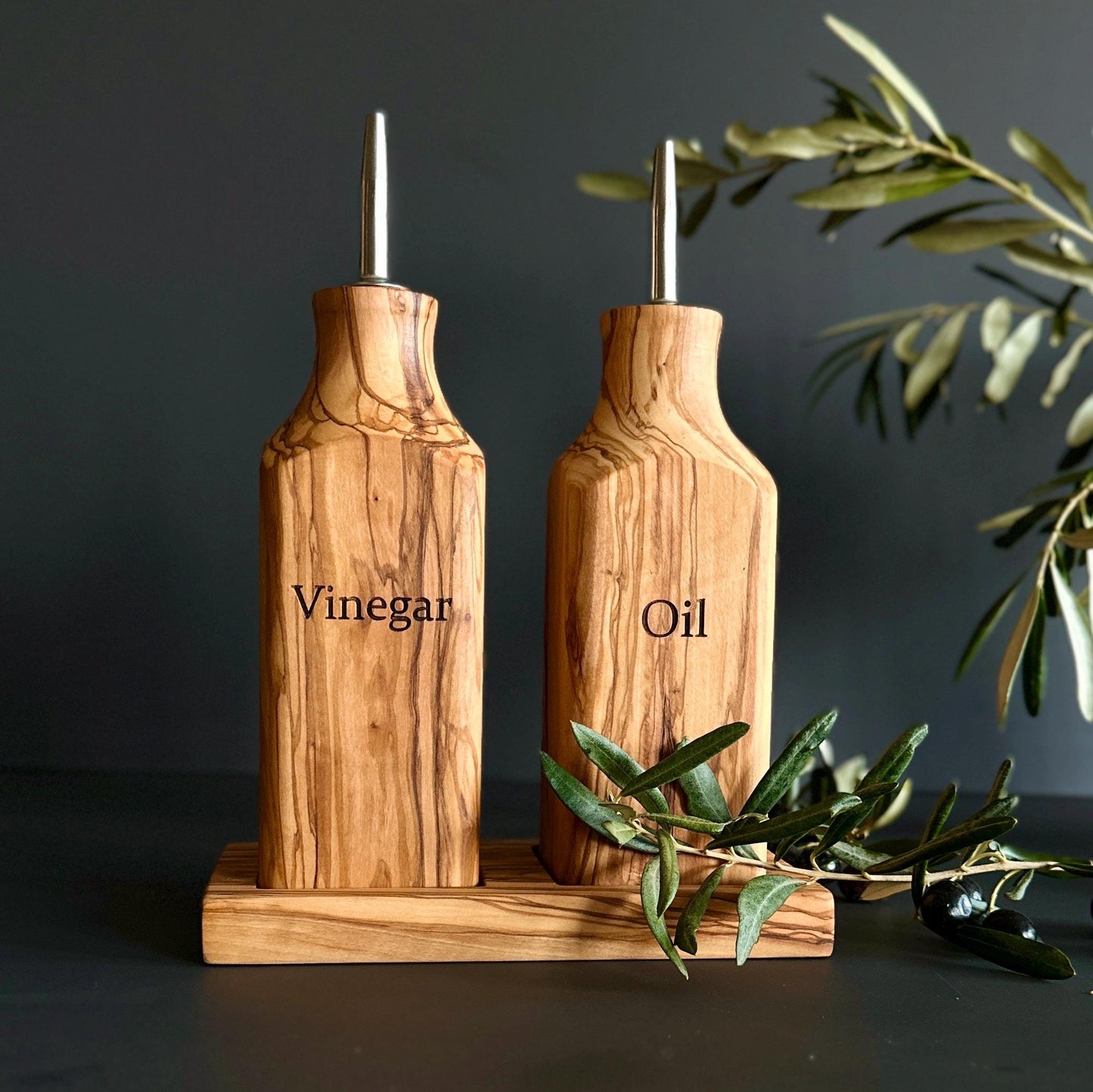 Olive Wood Oil and Vinegar Bottle - Elegant and Functional Kitchen Decor