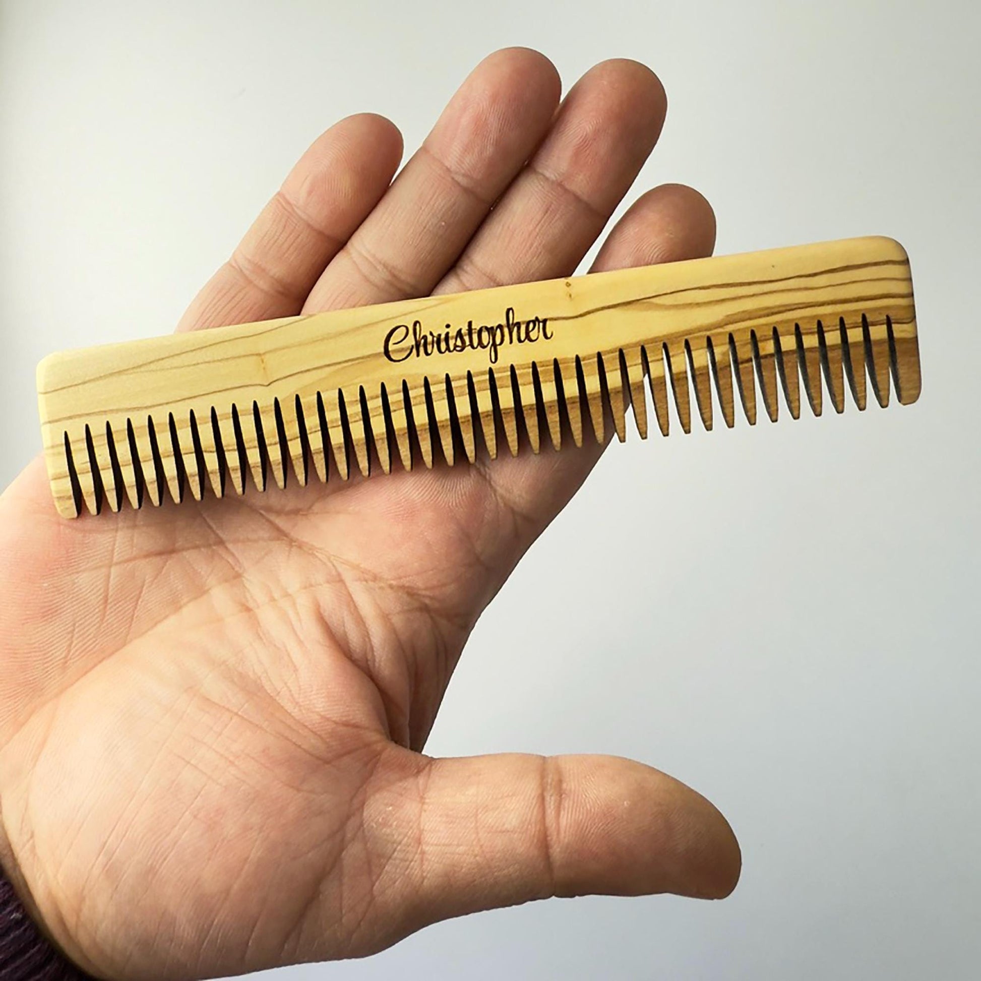 Personalized Wooden Beard Comb for Men, Handmade Olive Wood Hair Comb, Custom Engraved Pocket Comb, Natural Wooden Grooming Gift for Him