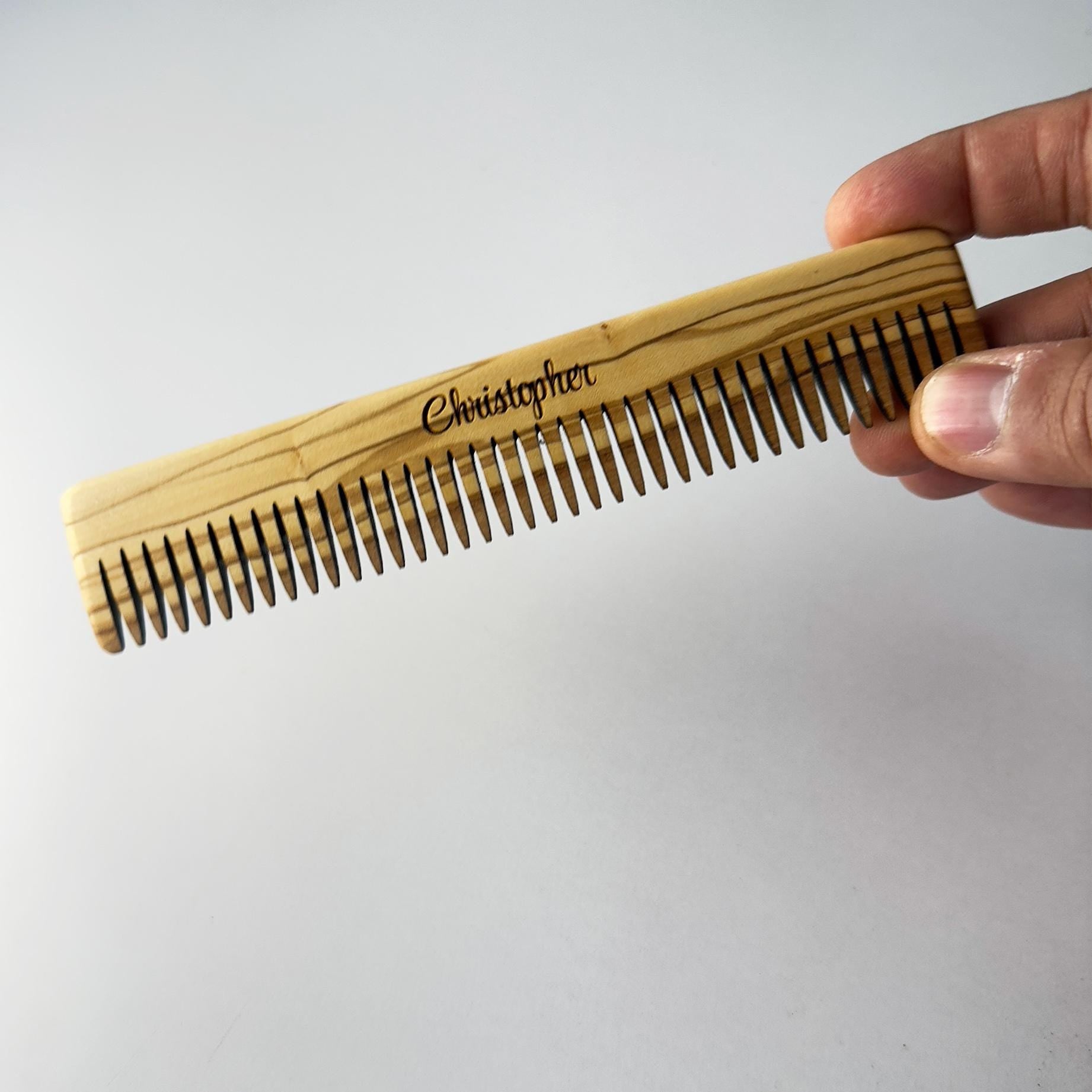 Personalized Wooden Beard Comb for Men, Handmade Olive Wood Hair Comb, Custom Engraved Pocket Comb, Natural Wooden Grooming Gift for Him