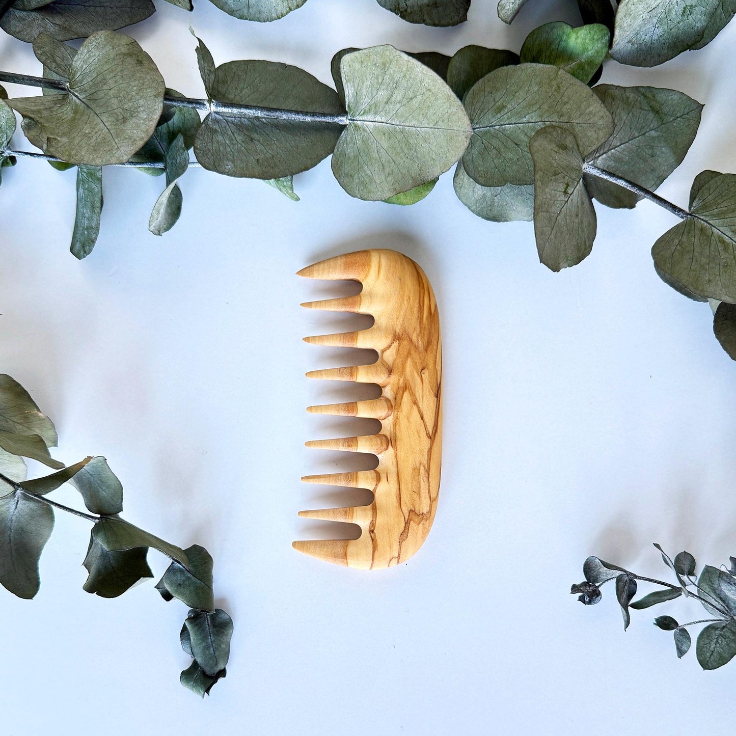 Personalizable Olive Wood Wide-Tooth Handleless Comb – Handmade, Natural Wood Hair Comb