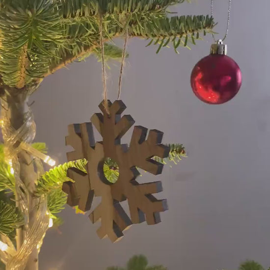 Olive Wood Snowflake Christmas Ornaments, Wooden Unique Ornaments