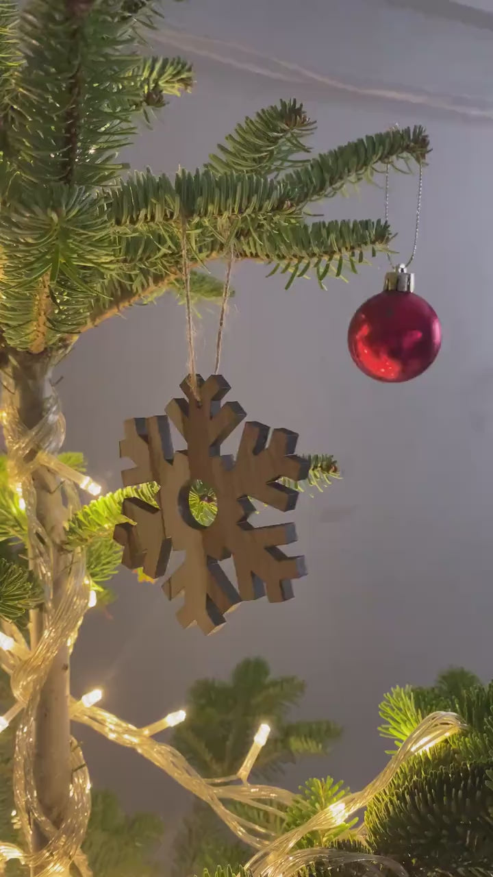 Olive Wood Snowflake Christmas Ornaments, Wooden Unique Ornaments