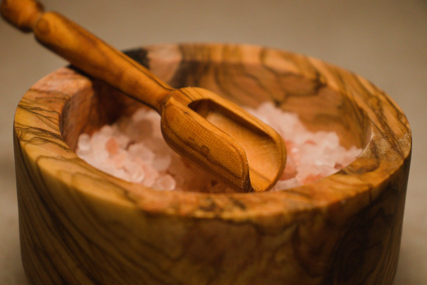 Olive Wood Salt Bowl with Spoon and Lid, Wooden Sugar Bowl, Authentic Spice Bowl, Rustic Wooden Bowl, Minimalist Bowl