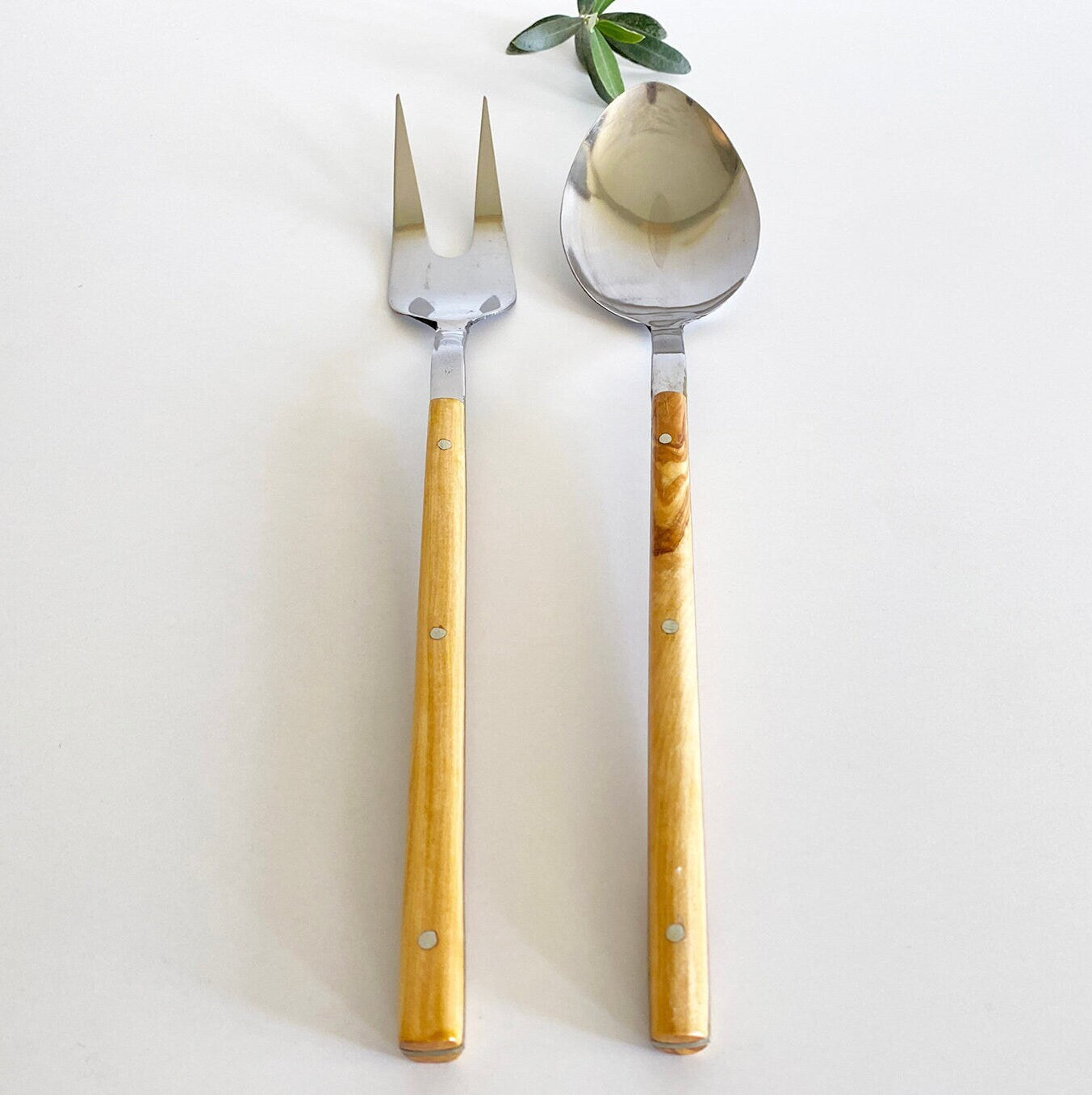 Olive Wood Cutlery Set, Wooden Stainless Steel Cutlery, Serving Fork, Serving Spoon