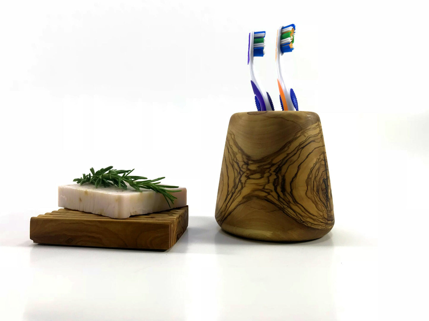 Olive Wood Bathroom Set, Olive Wood Toothbrush Holder, Authentic Soap Holder, Natural Wood Toothbrush and Soap Holder Set