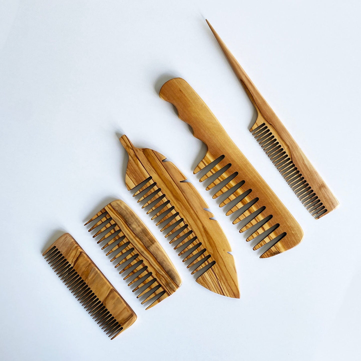 Olive Wood Beauty Comb Set of 5, Wooden Wide Tine Combs, Wooden Close Tine Combs, Authentic