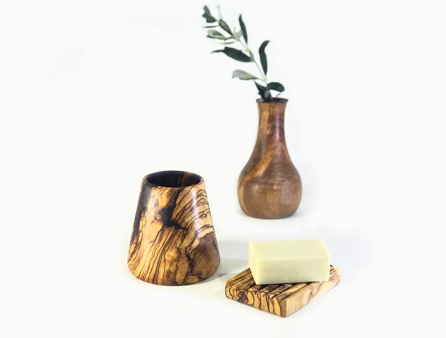 Olive Wood Bathroom Set, Olive Wood Toothbrush Holder, Authentic Soap Holder, Natural Wood Toothbrush and Soap Holder Set