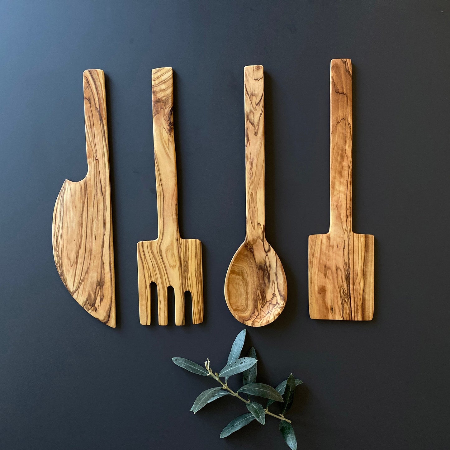 Olive Wood Cutlery Set, Wooden Salad Server Set, Authentic Wooden Spatula, Handmade Wooden Serving Utensils