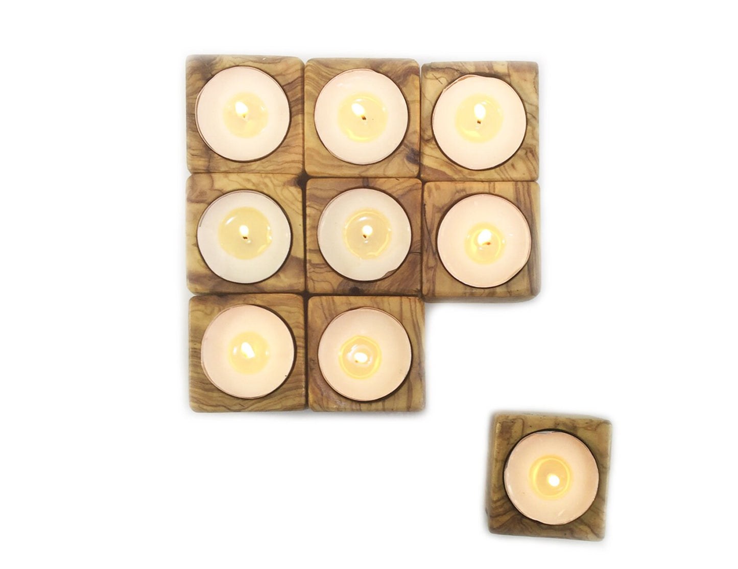 Wooden Cubic Candle Holders, Elegant Olive Wood Tealight Holders, Single - Double - Triple