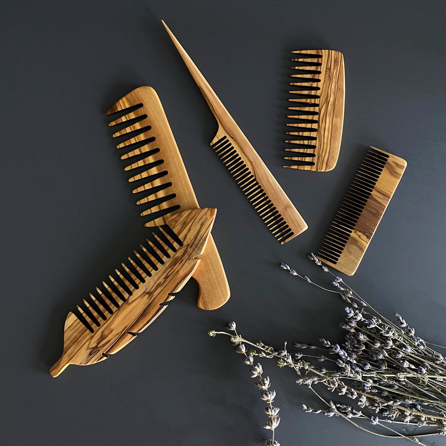 Olive Wood Beauty Comb Set of 5, Wooden Wide Tine Combs, Wooden Close Tine Combs, Authentic