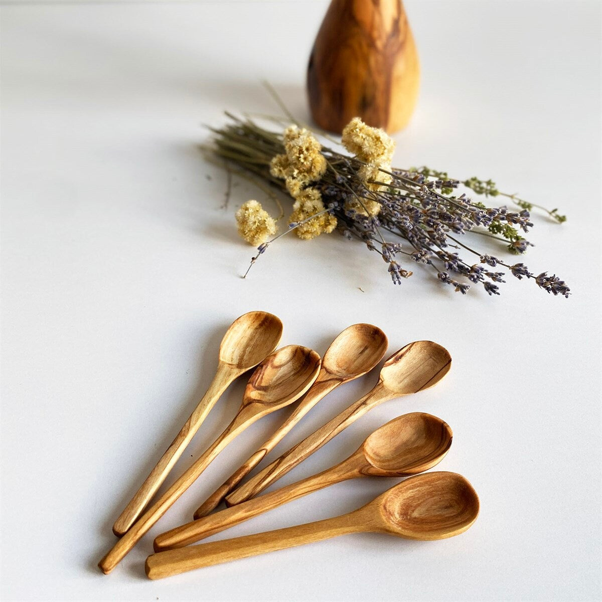 Olive Wood Tea Spoon Set, Olive Wood Coffee Spoon, High Quality Handmade Wooden Tea Spoon 6 pieces